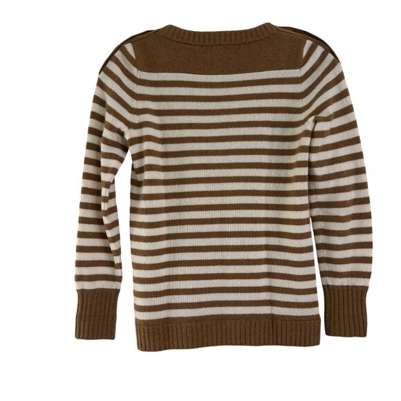J. Crew Collection Womens Brown/Cream Cashmere Striped Long Sleeve Sweater S - Picture 2 of 7